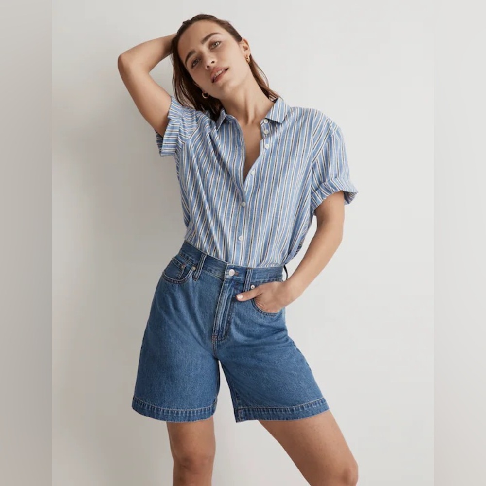 NWT Madewell Slim Central Shirt in Stripe - Medium - Blue and White